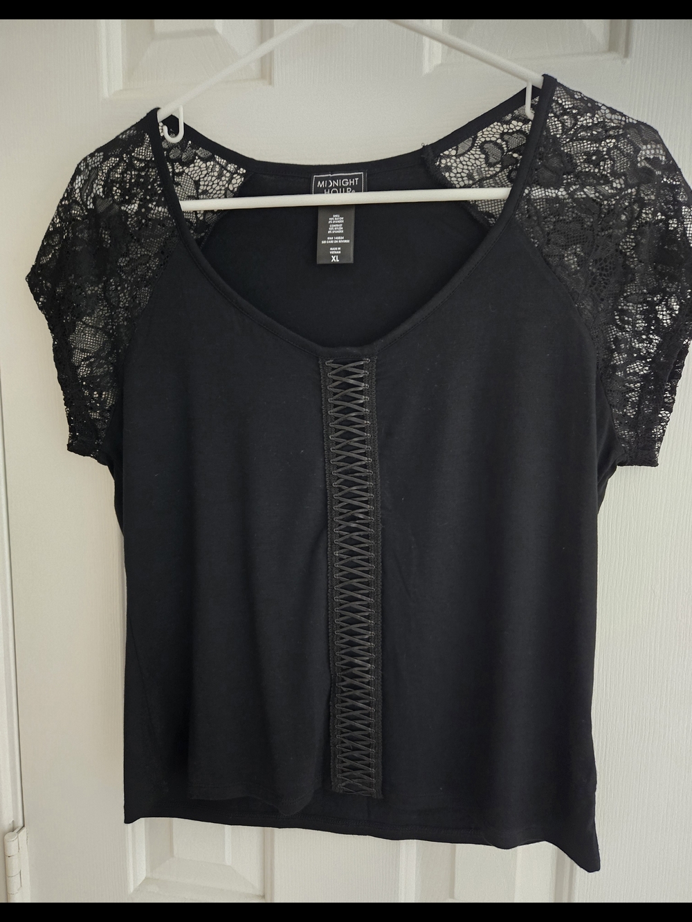 Midnight Hour Hot Topic Black Rose Lace Corset Crop Goth Top Women's Size XL EUC